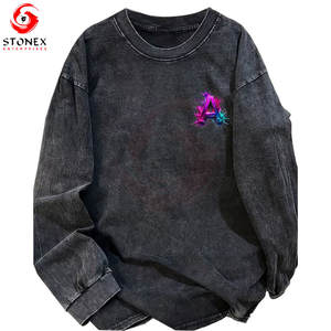 Custom Acid Washed Plain Printing Breathable Eco-Friendly Cotton Heavyweight High Quality Distressed Long Sleeves Sweatshirts - Product Image 1
