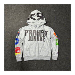 เสื้อฮู้ดดี้คุณภาพสูงสั่งทำพิเศษ ผ้าฝ้ายและผ้าฟลีซทรงโอเวอร์ไซส์ สไตล์สตรีทแวร์ พร้อมงานสกรีนพิมพ์ลาย 450 GSM และดีไซน์แบบ Distressed - Product Image 1