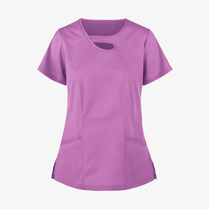 Nouveau design – Blouse d'infirmière à manches courtes en jersey, personnalisable, pour l'été – 72 % polyester/21 % rayonne/7 % élasthanne – Vente en gros pour femmes - Product Image 2
