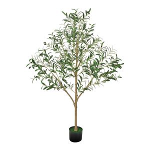 Árbol de Olivo Artificial de 1.5 Metros de Altura con Hojas Verdes Realistas y Frutos, Maceta Negra, Árbol Artificial de Interior con Tronco de Madera Natural - Product Image 1