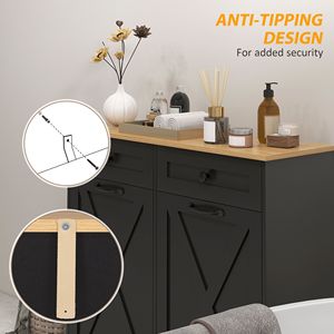 Mobiletto da Bagno Nero Ribaltabile con 2 Cestini Rimovibili e 2 Cassetti per Organizzazione del Cesto della Biancheria - Product Image 4
