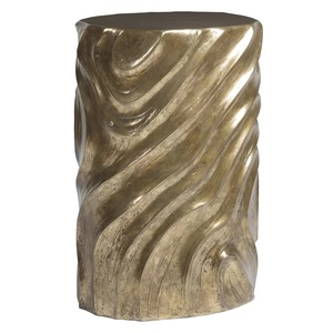 Muebles de Lujo para el Hogar, Mesa Auxiliar y de Esquina de Aluminio con Forma Redonda, Textura Repujada y Acabado Dorado - Product Image 1