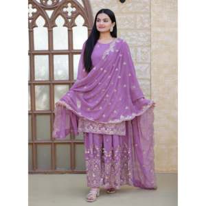 Hermoso conjunto de traje Sharara para fiesta para mujer con trabajo bordado en secuencia - Product Image 2