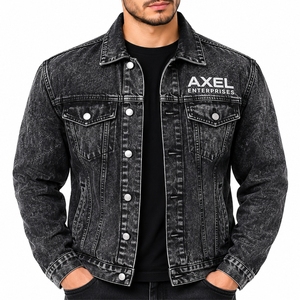 Veste en jean noir délavé pour homme avec boutons sur le devant, poches classiques sur la poitrine, effet délavé vintage, vente en gros, design haut de gamme - Product Image 2