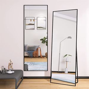 <b>Black</b> <b>Full</b>-<b>Length</b> Wall-Mounted Alloy <b>Frame</b> Floor <b>Mirror</b> - Product Image 5
