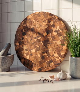 Planche à découper ronde en teck - Planche à découper multifonction avec poignée intégrée, lavable au lave-vaisselle, pour la préparation des repas en cuisine - Product Image 3