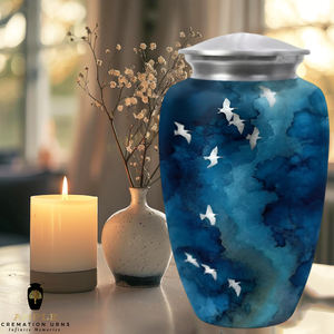 Urne funéraire Blue Sky Birds en aluminium pour cendres humaines, 10 pouces - Product Image 3
