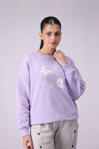 Sudadera Oversize de Mujer de Color Liso con Hombros Caídos, Cuello Redondo, Manga Larga, Tejida 100% Algodón, Cortavientos y Ecológica - Product Image 3