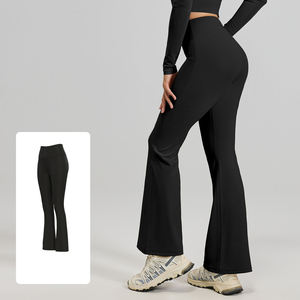Pantalon de yoga évasé taille mi-haute pour femme, longueur intégrale, en Spandex/Nylon, avec cordon de serrage, extensible, pour entraînement et exercice - Product Image 2