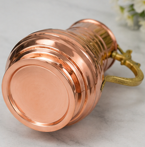 Pichet à eau en cuivre avec couvercle en dôme, design côtelé vintage, grande capacité, poignée, pour la salle à manger, récipient bien-être ayurvédique, carafe de luxe - Product Image 5