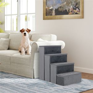 Scala per Cani a 4 Gradini con Contenitore, Capacità 200 kg, Velluto Olandese Comfort, Gradini 15"x6.5" + Altezza Gradino 6", Cucce e Mobili per Animali Domestici - Product Image 3