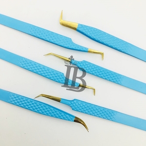 Pinzas de Extensión de Pestañas de Acero Inoxidable con Punta Dorada de Color Azul, Sostenibles, de Alta Calidad, Recién Llegadas, para Pestañas de Visón Mega Volumen - Product Image 4