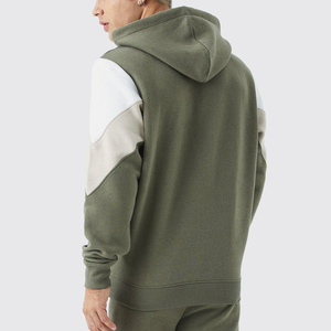 เสื้อฮู้ดดี้ผู้ชายสีเขียวมะกอก แต่งสีตัดต่อ แขนเสื้อแบบแร็กแลน ผ้าฝ้ายเฟรนช์เทอร์รี่ สวมใส่สบาย ทรงปกติ เหมาะสำหรับใส่ในฤดูใบไม้ร่วง - Product Image 2