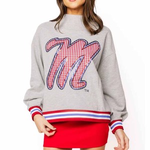 Sudadera con Cuello Alto y Logotipo M para Mujer, Hombre y Jóvenes, Personalizada con Parches de Guingán a Cuadros y Bordado de Letras en Chenilla - Product Image 1