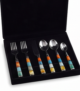 Ensemble de couverts en acier inoxydable avec poignées en céramique bohème, passe au lave-vaisselle, pour mariage et repas. - Product Image 6
