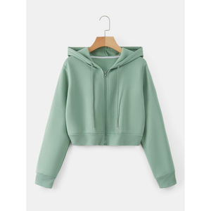 Customize <b>Women's</b> <b>Black</b> Cropped Hoodie Zip-Up <b>Sweatshirt</b> Full Sleeve Solid Color Knitted Breathable Autumn Wear OEM ODM 2026 - Product Image 5