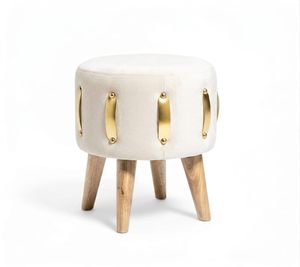 Velvet Round Golden Multiple Strip Ottoman Office <b>Stool</b> Foot Rest <b>Stool</b> Linen Fabric Padded <b>Seat</b> Pouf Ottoman with Round Shape - Product Image 1