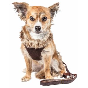 Imbracatura per cani regolabile 2-in-1 e guinzaglio con collo in pelliccia rimovibile lussuose imbracature per animali in maglia invertita - Product Image 2
