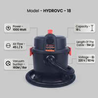 Hydroplus 18L Elektrischer Nass- und Trockensauger 1000W Neu Schwarz-Orange PP-Gehäuse 220-240V mit 5M Kabel