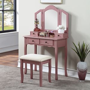 Sanlo Rose Gold Wooden Vanity Makeup <b>Table</b> <b>and</b> <b>Stool</b> <b>Set</b> - Product Image 1