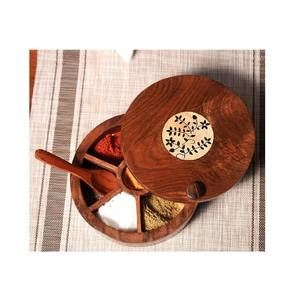 Boîte à épices classique en bois faite à la main avec plusieurs compartiments pour le rangement des épices, des fruits secs et des condiments - Product Image 6