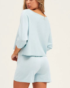 Conjunto de Dos Piezas Casual para Mujer, 100% Algodón de Alta Calidad, Camiseta Oversize con Logotipo Personalizado, Pantalones Cortos Sólidos hasta la Rodilla, OEM - Product Image 5