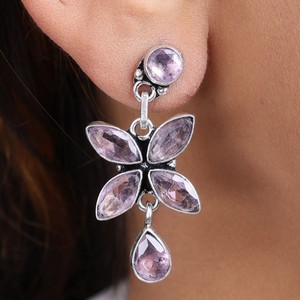 Pendientes Colgantes Florales de Plata Oxidada Hechos a Mano con Amatista, Joyería de Moda para Mujer, Fabricante - Product Image 1