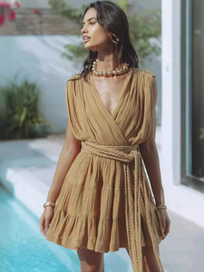 Vestido Sexy de Color Sólido para Mujer, Verano 2026, con Cintura Ajustable con Cordón, Nuevo Estilo - Product Image 3