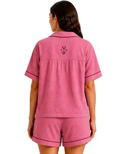 Customized Rose Pink Women Pajama Set Short Sleeve Button Down Nightwear Soft Breathable Summer Sleepwear Casual Lounge Set - Product Image 2