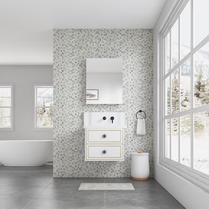 Mobile da Bagno con Anta in Legno, Armadietto Portamedicinali 24" L x 30" A, Montaggio a Parete o Incasso - Product Image 4