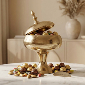 Luxury Gold Candy Jar Elegant Pedestal <b>Serving</b> <b>Dish</b> With Lid Durable, High Quality Metallic Finish For Home Decor And Treats - Product Image 6