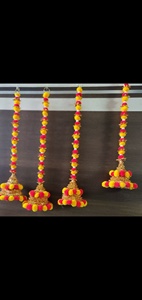 Traditional Indian Festive Decorative Gota Patti and Pom-Pom Door Hangings Vibrant Yellow and Red Ethnic Latkan for Home Decor - Product Image 2