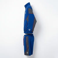Conjunto Deportivo Color Azul Grisáceo con Bloques de Color, Chaqueta con Cremallera de Manga Larga y Pantalones Cortos Deportivos de Secado Rápido, Poliéster, Unisex para Adultos, Ropa de Primavera