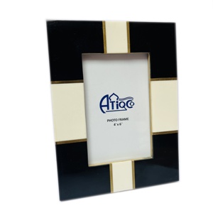 Cadre photo en résine d'os à motif de bloc Cadres photo de luxe en noir et blanc | Grossiste de cadre d'affichage décoratif en époxy et en bois - Product Image 1