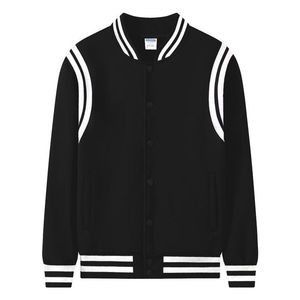 Customized Varsity Jacket With <b>Button</b> Closure Regular Fit Solid Sporty Style For Autumn Wear Unisex Casual Knitted Polyester - Product Image 3