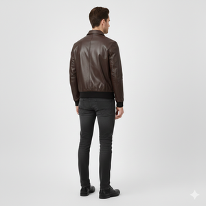 Veste en cuir véritable bicolore de haute qualité, sur mesure, en toile tricotée, pour homme, style décontracté, motard, vintage, hiver - Product Image 3