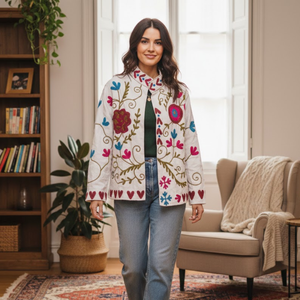 Chaqueta de Algodón Bordada con Flores Estilo Bohemio, Hecha a Mano, Manga Larga, Bolsillos Laterales, Calidad Premium, Abrigo Distintivo para Mujer - Product Image 3