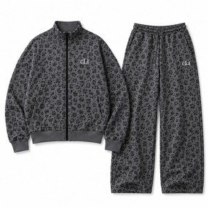 Custom Leopard <b>Camo</b> Print Full Zip Stand Collar Jacket Drop Shoulder Heavy GSM Fleece <b>Hoodies</b> Wide Leg Joggers Camouflage Sets - Product Image 4