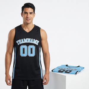 Men's Custom Mesh Basketball Jersey Sleeveless V-<b>Neck</b> Team Number Black <b>Light</b> Blue - Product Image 4
