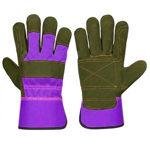 Guantes de Trabajo Color Verde Púrpura, Material de Cuero, Antideslizantes, Resistentes a la Abrasión, Puño Recto, Guantes de Seguridad de Uso General, Ignífugos - Product Image 1