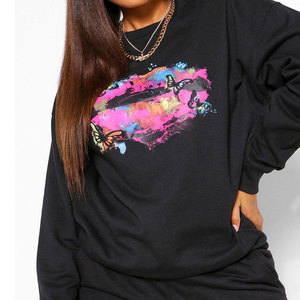 Sweat-shirt minimaliste à col rond, manches longues, en mélange de coton doux, pull décontracté, sweat-shirt à épaules tombantes pour femmes - Product Image 5