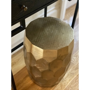 Modern Cylindrical Brass <b>Side</b> <b>Table</b> Honeycomb Design Sculptural Metal Accent Antique <b>Gold</b> Finish Fully Assembled Luxury Living - Product Image 6
