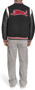 <b>Men's</b> Black Varsity <b>Jacket</b> PU <b>Leather</b> Sleeves Embroidered C Logo Zipper Closure Preppy Style Autumn Wear Regular Fit - Product Image 6