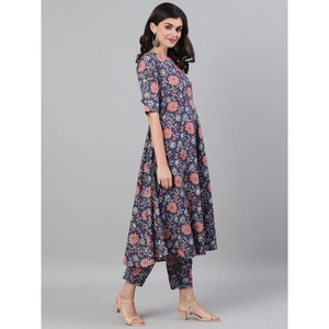 ROPA FORMAL ALGODÓN IMPRESIÓN DIGITAL TRABAJO KURTI BOTOM CON DUPATTA AZUL - Product Image 2