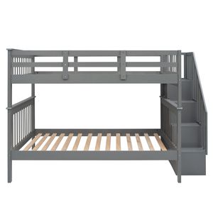 Letto a castello matrimoniale con contenitore e sponda di protezione grigia per camera da letto o dormitorio, ideale per l'uso con scale - Product Image 3