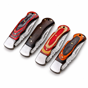 Navajas Plegables de Acero de Damasco con Mango de Madera y Funda de Cuero, Perfectas para Actividades al Aire Libre y Camping, Mango Multicolor - Product Image 5