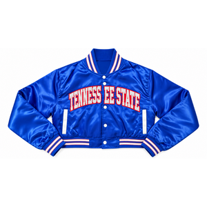 Chaqueta Varsity Corta de Satén Personalizada para Mujer, Chaqueta Bomber Universitaria Bordada con Letras, Fabricante Mayorista - Product Image 1