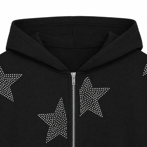 Wholesale Customization Men's 100% Cotton French Terry Rhinestones <b>Zip</b> <b>up</b> Hoodies Full Rhinestones Zipper-<b>Up</b> Men's Hoodie - Product Image 3