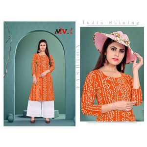 NOUVEAU ARRIVÉ RAYONNE IMPRIMÉ TRAVAIL KURTI AVEC PALAZZO ORANGE - Product Image 1