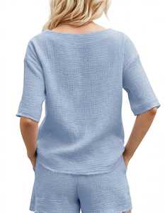 Ensemble de vêtements de sport décontractés pour femmes, trois pièces, haut sans manches à capuche ample, short à taille élastique, hiver, 100% coton - Product Image 3